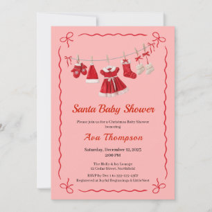 Christmas Baby Shower   Santa Clothes Red & White Invitation