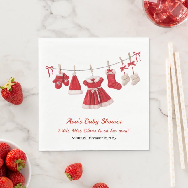 Christmas Baby Shower | Santa Clothes Red & White Napkin (Insitu)