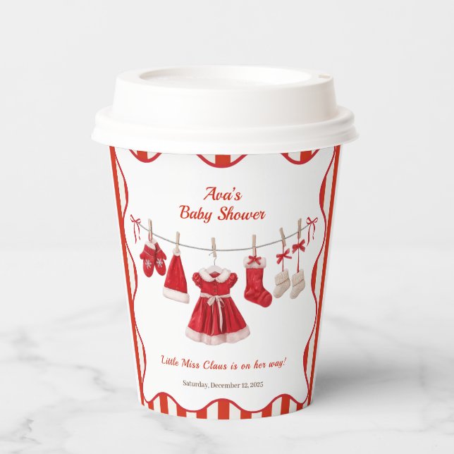 Christmas Baby Shower | Santa Clothes Red & White Paper Cups (Front)