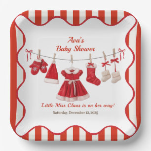 Christmas Baby Shower Santa Clothes Red & White Paper Plate