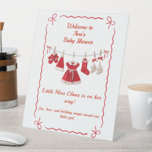 Christmas Baby Shower   Santa Clothes Red & White Pedestal Sign