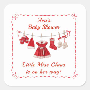 Christmas Baby Shower Santa Clothes Red & White Square Sticker