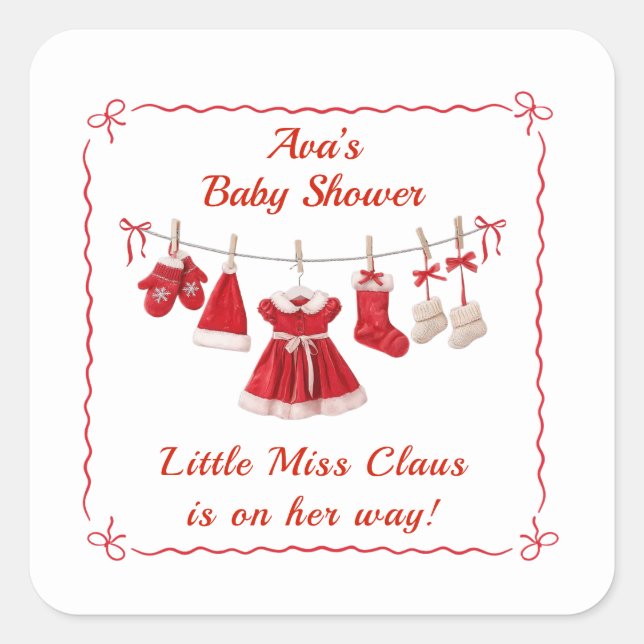 Christmas Baby Shower | Santa Clothes Red & White Square Sticker (Front)