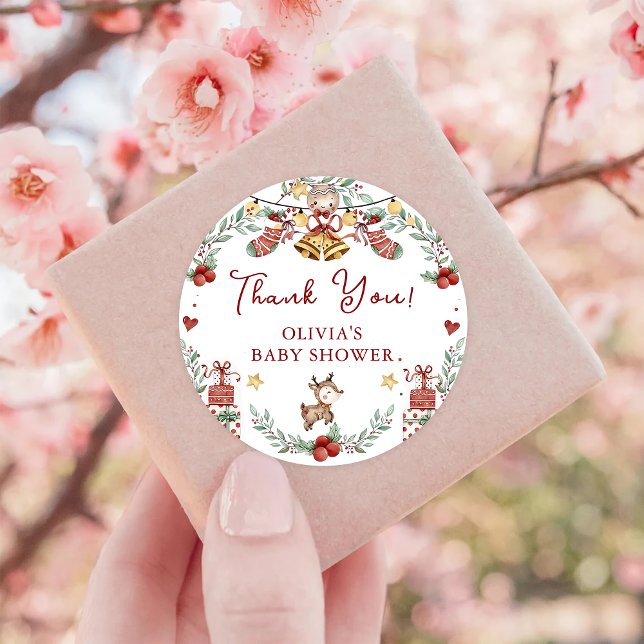 Christmas Baby Shower Thank You Favour Classic Rou Round Sticker (Creator Uploaded)