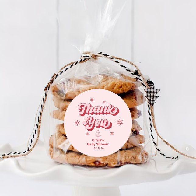 Christmas Baby Shower Thank You Favour Classic Round Sticker (Creator Uploaded)