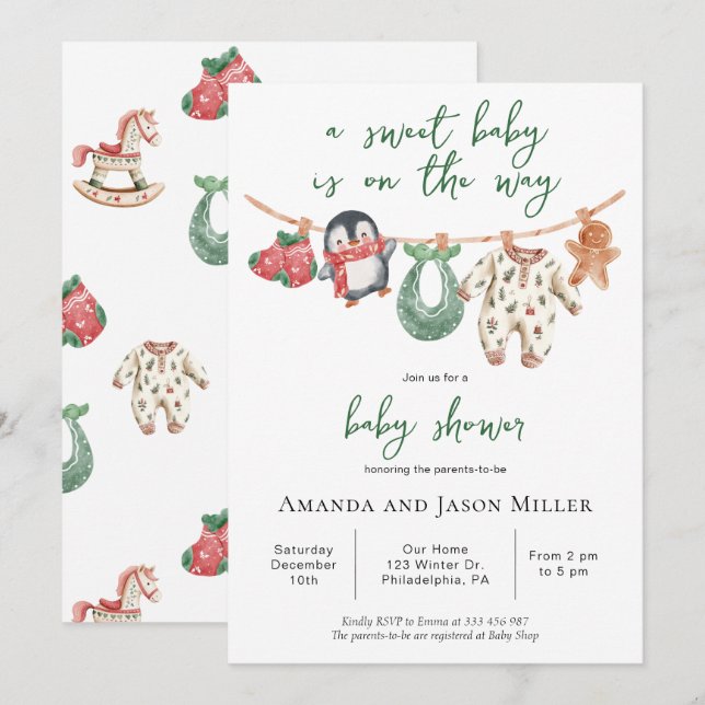 Christmas Baby Shower winter cute clothes Save The Date (Front/Back)