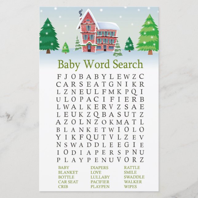 Christmas Baby Shower Word Search Game (Front)