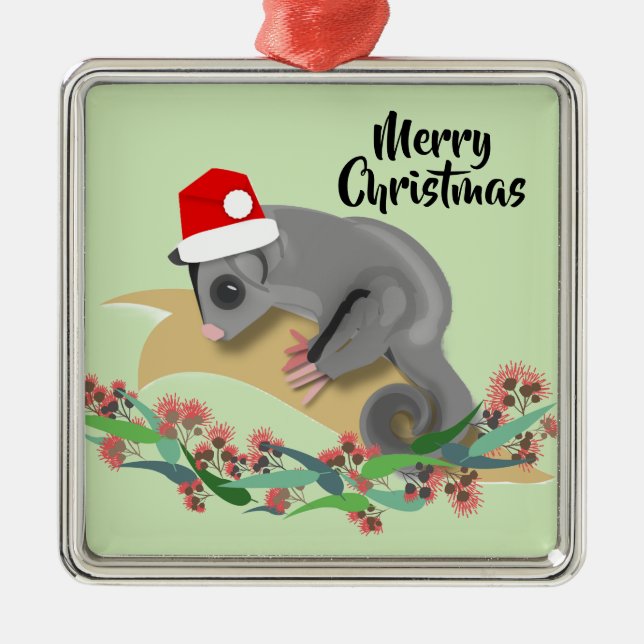 Christmas Baby Sugar Glider Metal Tree Decoration (Front)