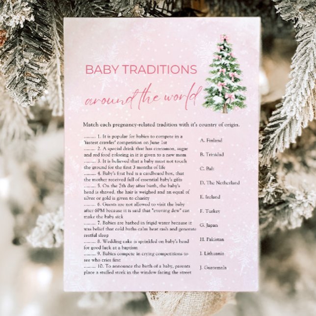 Christmas Baby Traditions Around The World Game Invitation (Pink Bow Christmas Baby Traditions Around The World Game)
