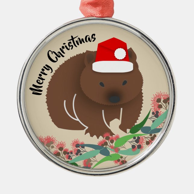 Christmas Baby Wombat Metal Tree Decoration (Front)