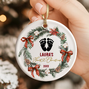 Christmas Baby's Footprint First Keepsake Ceramic Tree Decoration