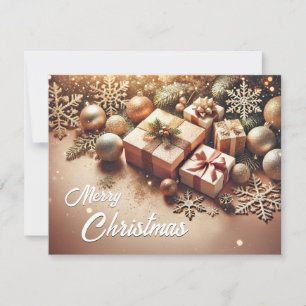 Christmas Background with Snowflakes and Gift Boxe Holiday Card