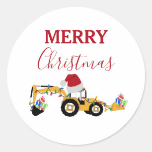 Christmas Backhoe Construction Truck Classic Round Sticker