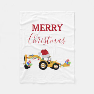 Christmas Backhoe Construction Truck Fleece Blanket