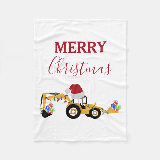 Christmas Backhoe Construction Truck Fleece Blanket (Front)