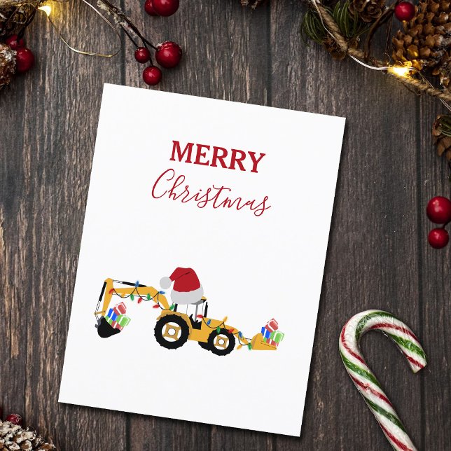 Christmas Backhoe Construction Truck  Holiday Postcard (Creator Uploaded)
