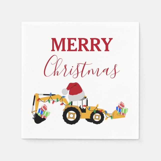 Christmas Backhoe Construction Truck Napkin (Front)