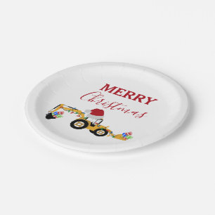 Christmas Backhoe Construction Truck  Paper Plate