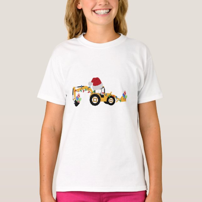 Christmas Backhoe Construction Truck  T-Shirt (Front)