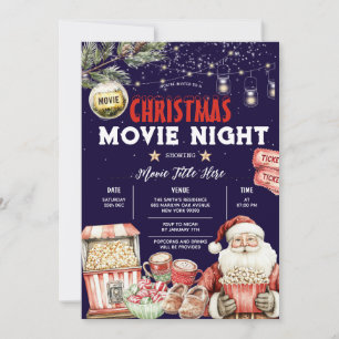 Christmas Backyard Movie Night Popcorn Santa Party Invitation