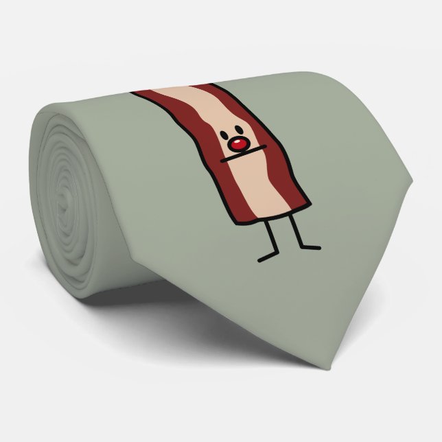 Christmas Bacon reindeer strip holiday red nose Tie (Rolled)