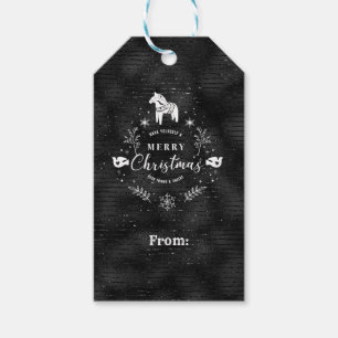 Christmas Badge Black & glitter stripes pattern Gift Tags