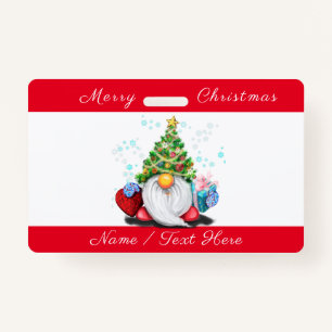 Christmas Badge Gnome with Gifts with Custom Name ID Badge