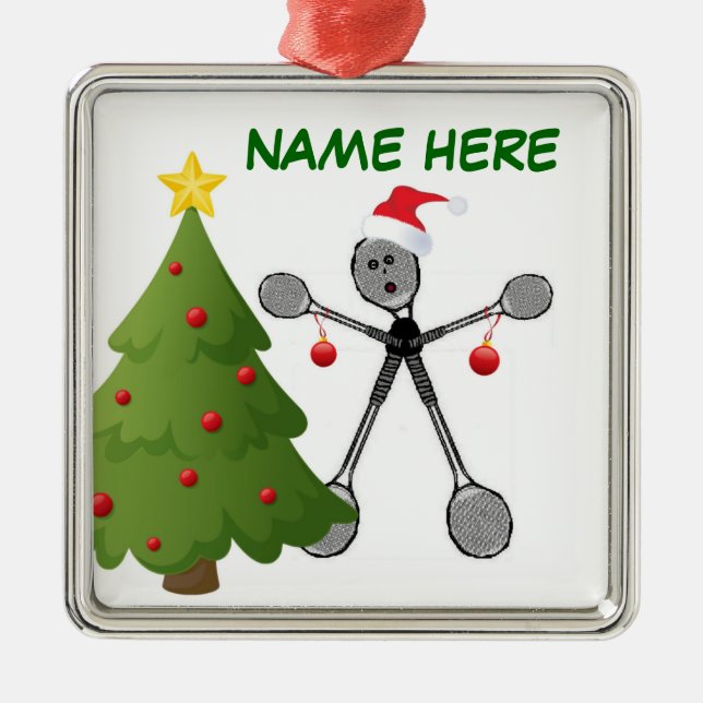 Christmas Badminton Player Metal Tree Decoration (Front)