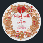 Christmas - Baked with Love Classic Round Sticker<br><div class="desc">Christmas - Baked with Love Round Sticker - Customise with your name - Great for your Baked Christmas goods!</div>