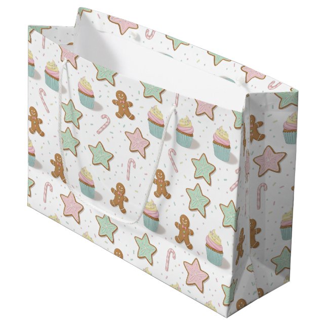 Christmas Bakery Treats Pattern Large Gift Bag (Front Angled)