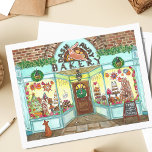 Christmas Bakery Watercolor Postcard<br><div class="desc">Send someone a special note with this holiday card featuring an original watercolor painting of a quaint, Christmas bakery full of all of your favorite treats and sweets! The Dash Away Bakery is all decorated for the Christmas holiday and have displayed their most festive baked goods for window shoppers to...</div>