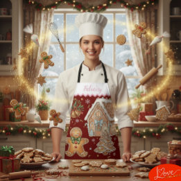 Christmas Baking Apron, Gingerbread Man, House  Apron