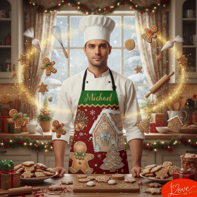 Christmas Baking Apron, House, Gingerbread Man  Apron (Christmas Baking / Cooking Apron)