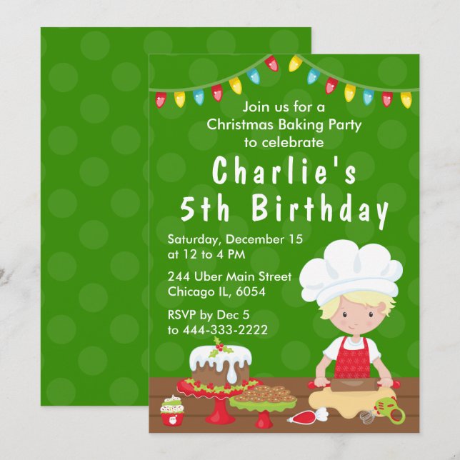 Christmas Baking Birthday Blonde Hair Boy Invitati Invitation (Front/Back)