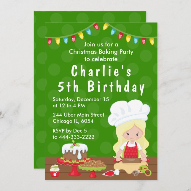Christmas Baking Birthday Blonde Hair Girl Invitat Invitation (Front/Back)