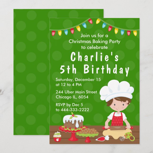 Christmas Baking Birthday Brown Hair Boy Invitatio Invitation (Front/Back)