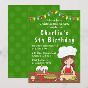 Christmas Baking Birthday Brown Hair Girl Invitati Invitation