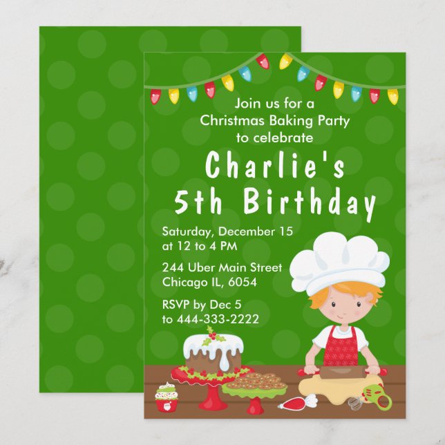 Christmas Baking Birthday Red Hair Boy Invitation (Front/Back)