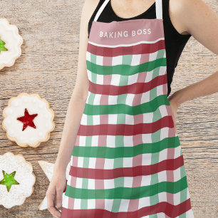 Christmas Baking Boss Name Plaid Adult Matching Apron