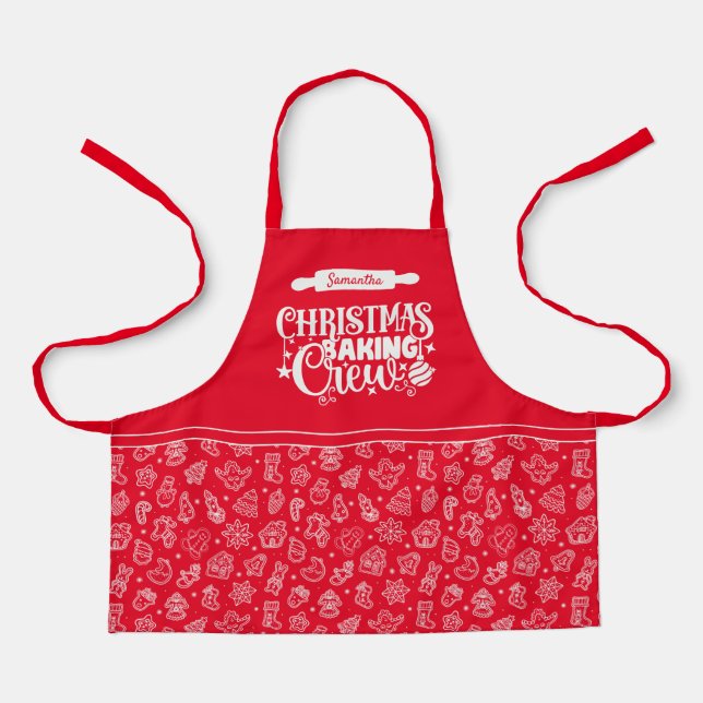 Christmas Baking Crew Cookies Red Small Apron (Front)