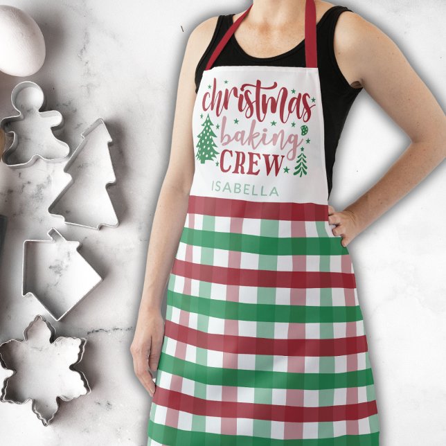 Christmas Baking Crew Name Plaid Matching Large Apron (Large size)