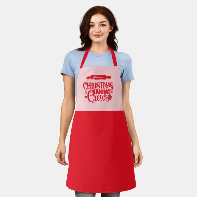 Christmas Baking Crew Pink & Red Holiday Apron (Worn)