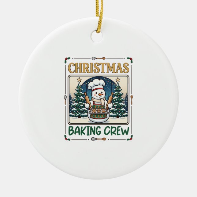 Christmas Baking Crew Snowman Chef Gingerbread Coo Ceramic Tree Decoration (Front)