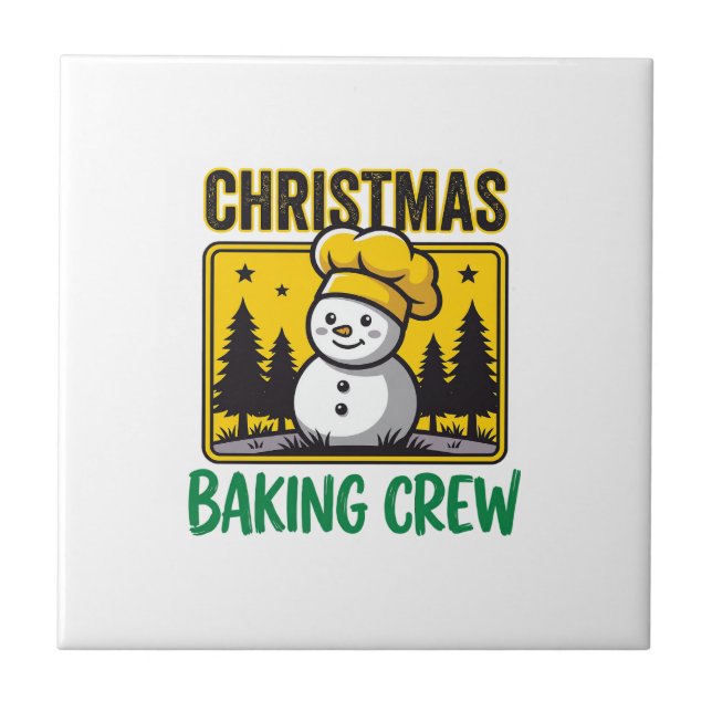 Christmas Baking Crew Snowman Holiday Design Tile (Front)