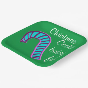 Christmas Baking Fun Blue Pink Candy Cane  Paper Plate