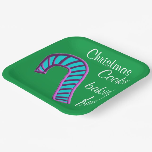 Christmas Baking Fun Blue Pink Candy Cane  Paper Plate (Angled)