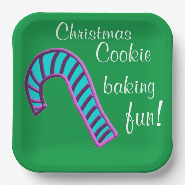 Christmas Baking Fun Blue Pink Candy Cane  Paper Plate (Front)