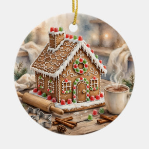 Christmas Baking Gift Gingerbread House Watercolor Ceramic Tree Decoration