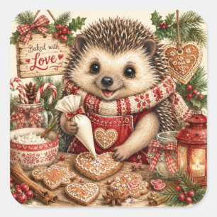 Christmas Baking Hedgehog Square Sticker