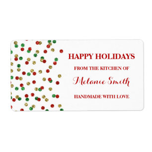 Christmas Baking Labels Gold Red Green Confetti